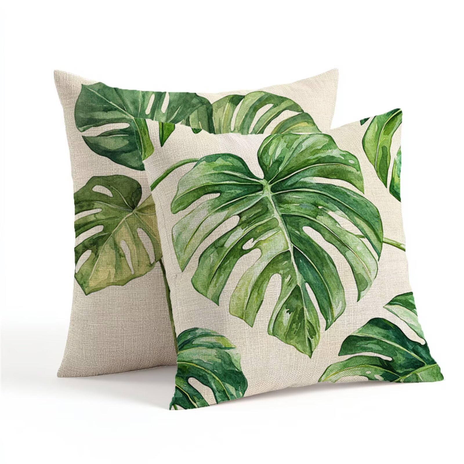 Housse de coussin exterieur impermeable vert 50x50cm en lin technique durable