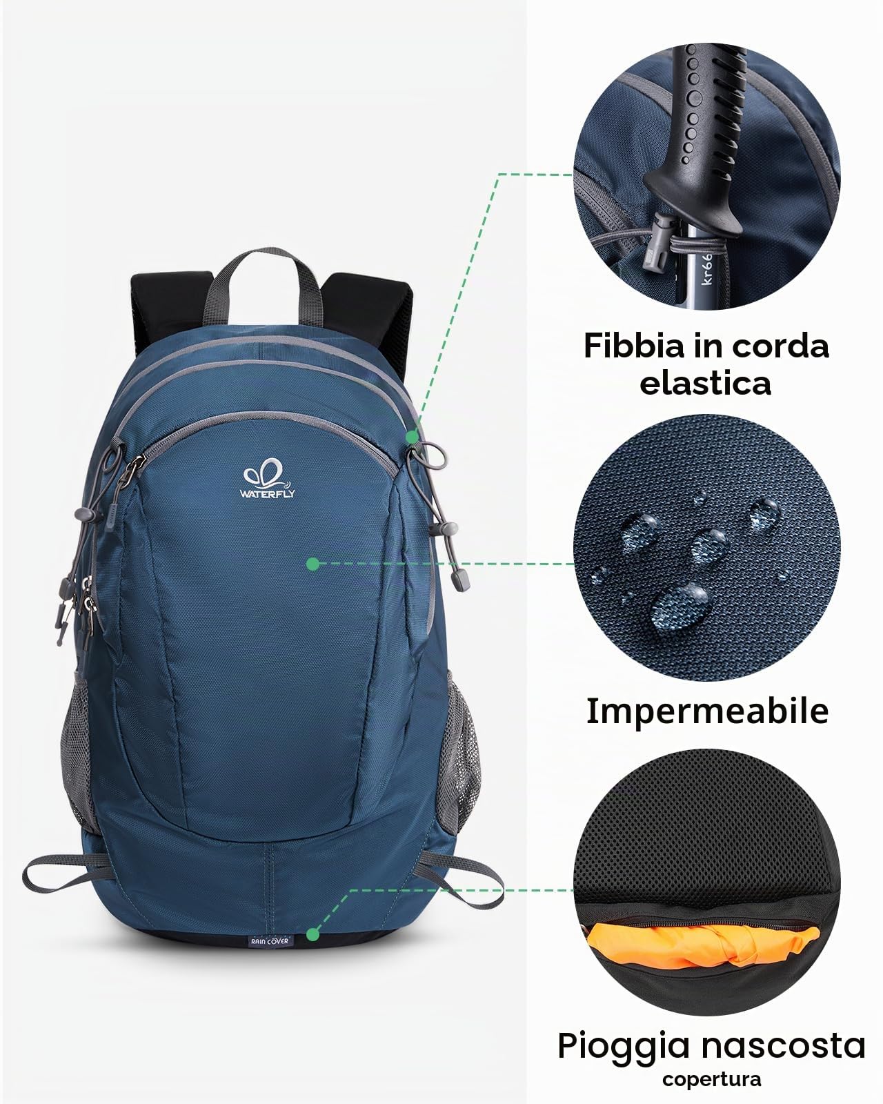 Waterfly Zaino Escursionismo Donna Uomo: 30 Litri Zaino Montagna per Sport Viaggio Campeggio Trekking