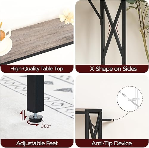 Miniatura 8 de Paquete de 2 mesas de sofá con estación de carga, mesa de consola de 39.4 pulgadas, mesa de entrada estrecha, mesa de pasillo delgada, mesa de sofá