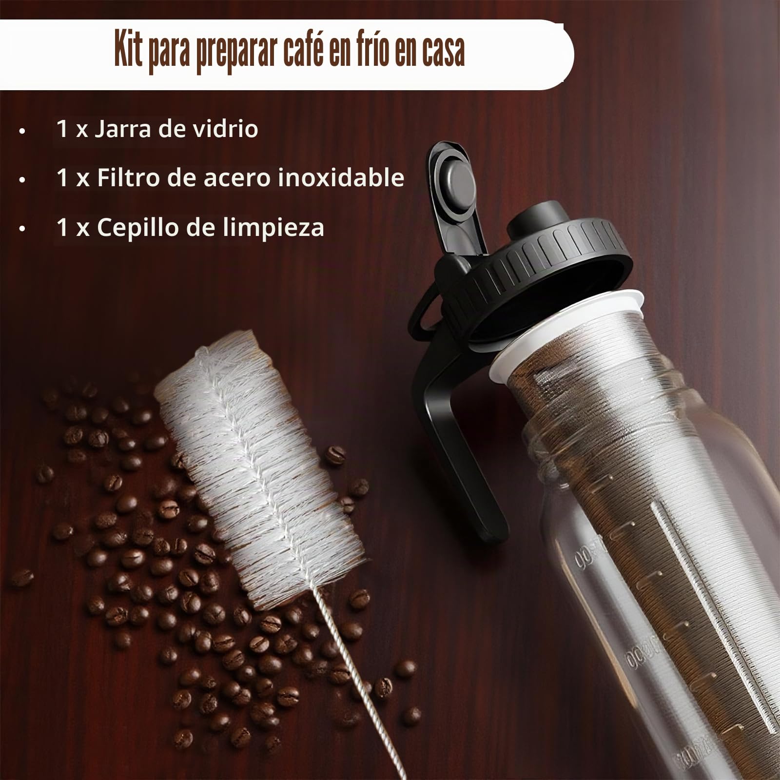 Cafetera Cold Brew de 2 l/64oz,botella de café frío,con asa y filtro de acero inoxidable,Cafetera de cristal,para café y té en frío