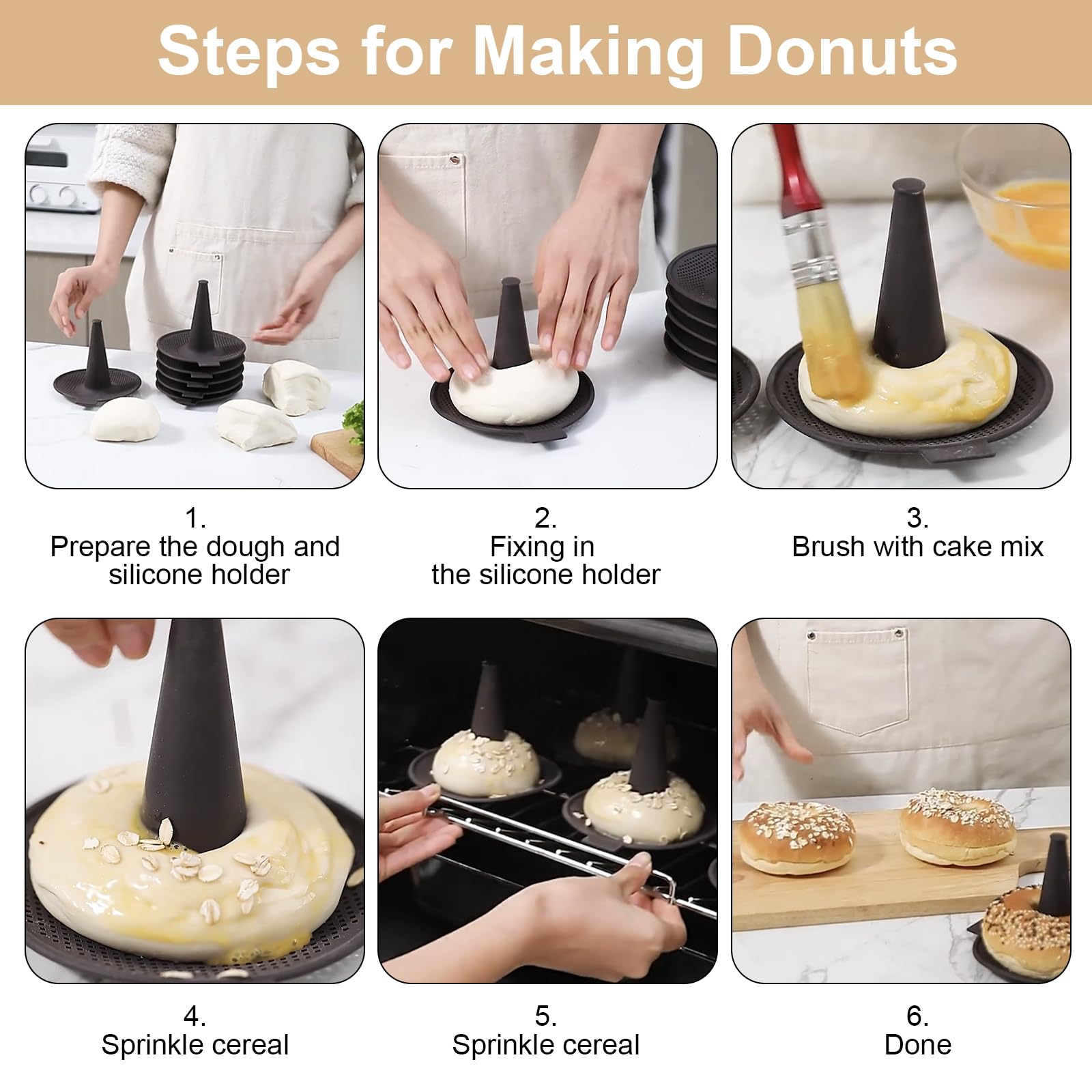 GOSHIES Bagel- und Donutbackform 6 Stück Silicone Molds conical Shape