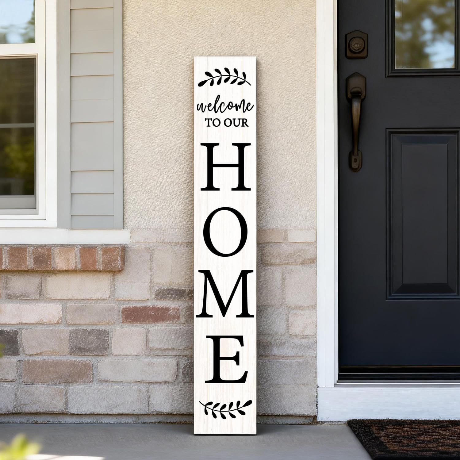 Welcome Sign for Front Porch, 47" Large Wooden Welcome to Our Home Sign Door Hanging Standing Plaque, Farmhouse Vertical Outdoor Porch Decorations for Yard Patio Entrance (White)