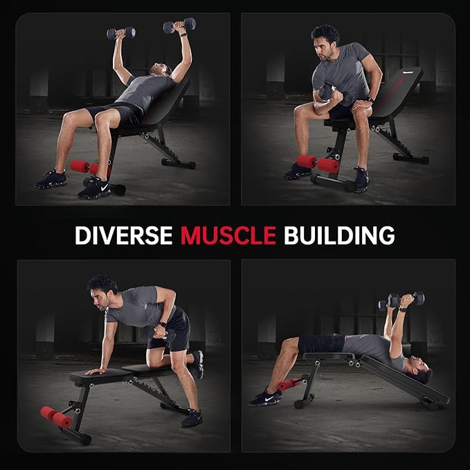The PASYOU Adjustable Weight Bench is a versatile and compact piece of fitness equipment designed for a full-body workout at home. It features a sturdy steel frame and comfortable padding, capable of accommodating various exercises including bench presses, sit-ups, and dumbbell routines. The bench's most notable feature is its adjustability, offering multiple incline and decline positions to target different muscle groups effectively, making it suitable for users at different fitness levels.