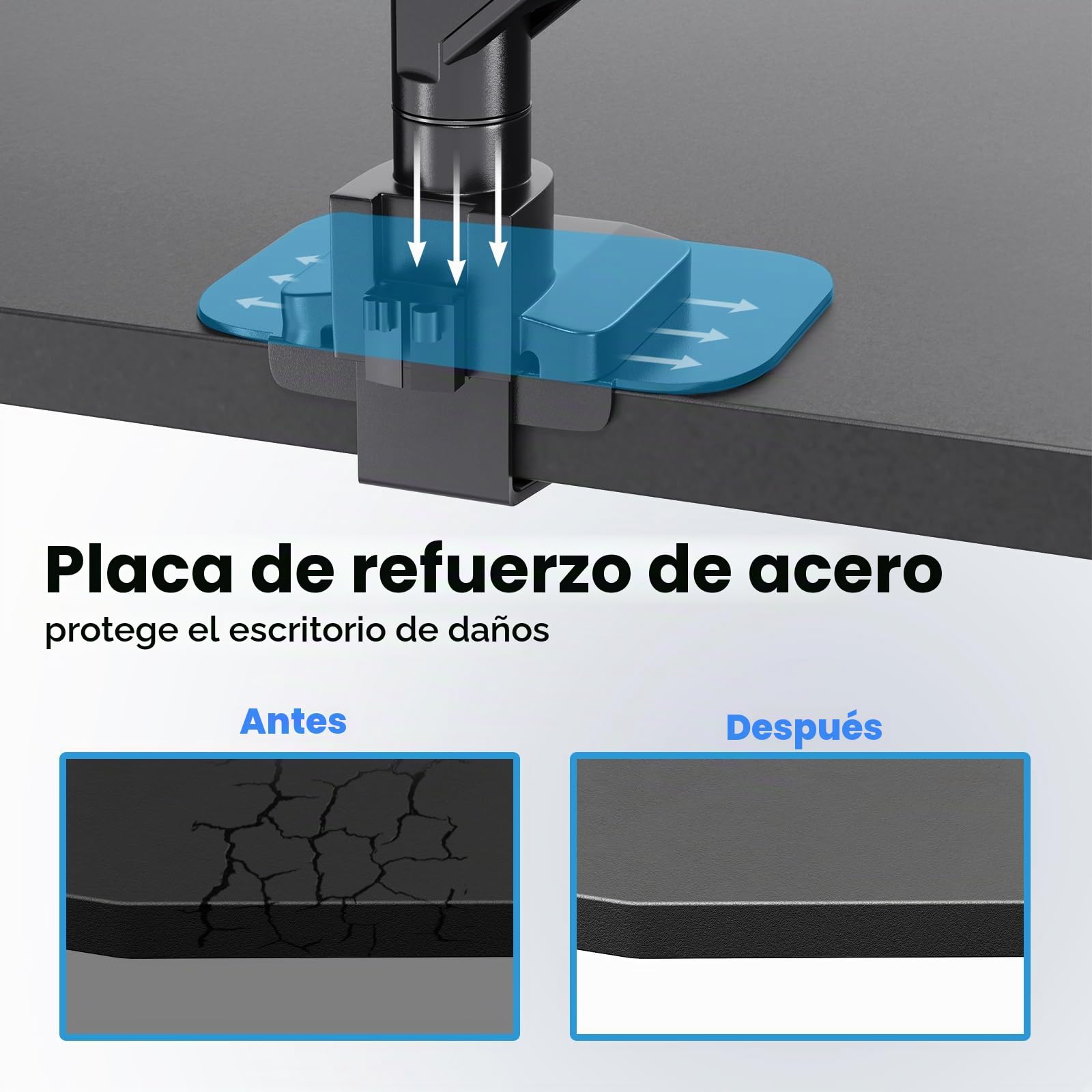 PUTORSEN Brazo para Monitor y TV de 17-57 Pulgadas, Soporte de Escritorio con Resorte de Gas, hasta 27 kg, Placa de Refuerzo, VESA máx. 200 x 200