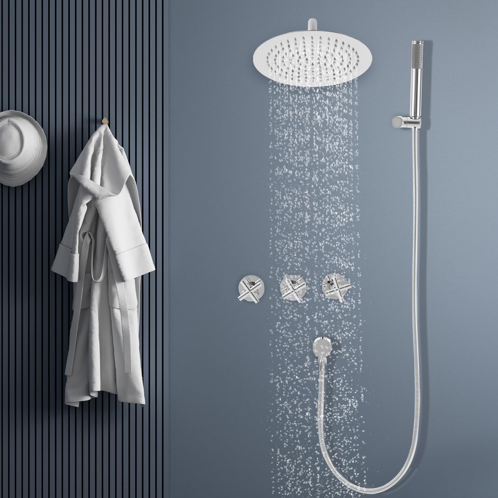 Dispositivo de ducha montado en la pared NPT de 1/2 pulgadas, interfaz estándar, ducha de mano montada en la pared (ángulo ajustable de 45°) con soporte para alcachofa de ducha de pared y asas de 3