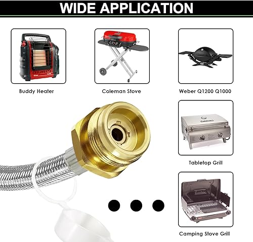 Miniatura 7 de Manguera adaptadora de tanque de propano trenzada de acero inoxidable de 6 pies con calibre, adaptador de repuesto de propano convertidor de 1 lb a