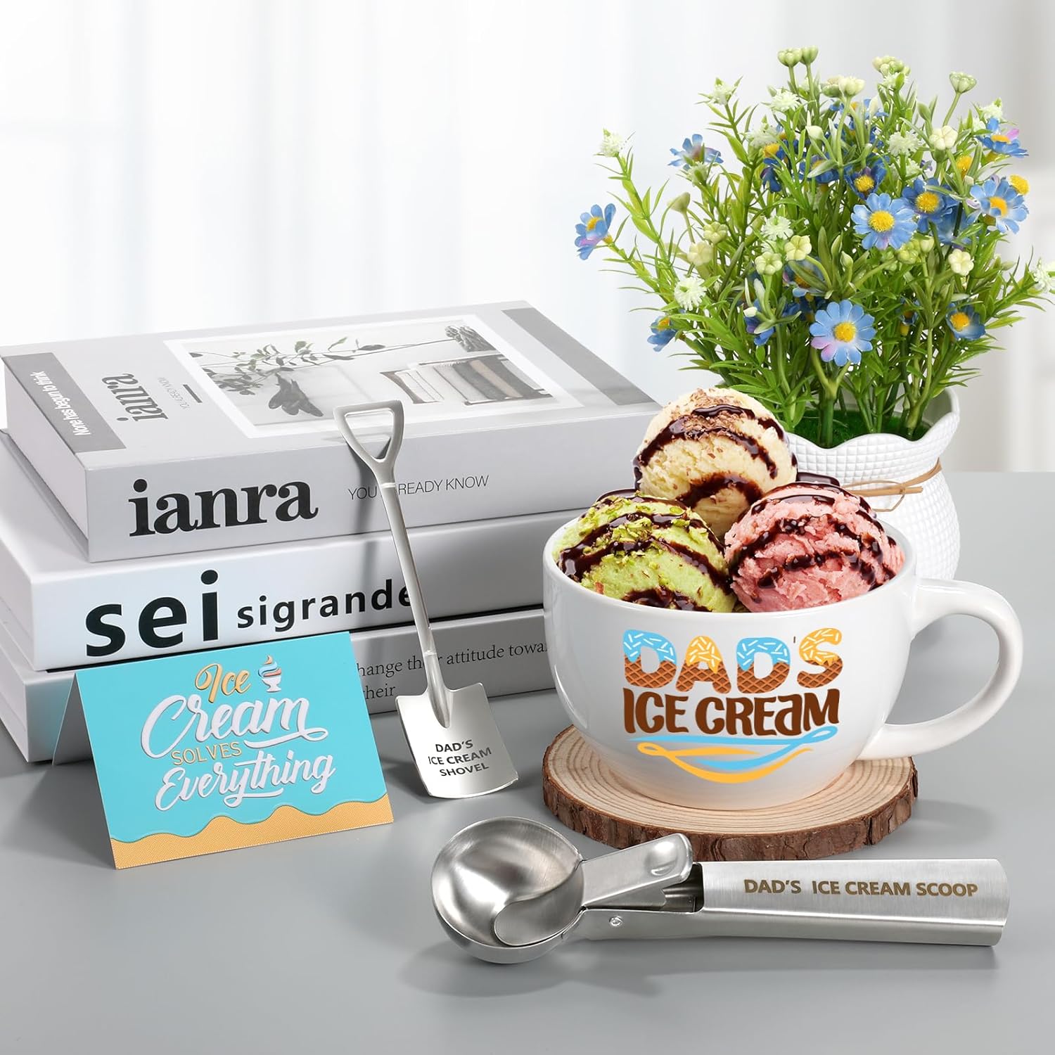 Gifts for Dad Ice Cream Bowl and Scoop Set Dad’s Father's Day Christmas Gifts from Daughter Son Ideal Xmas Birthday Present - Image 4