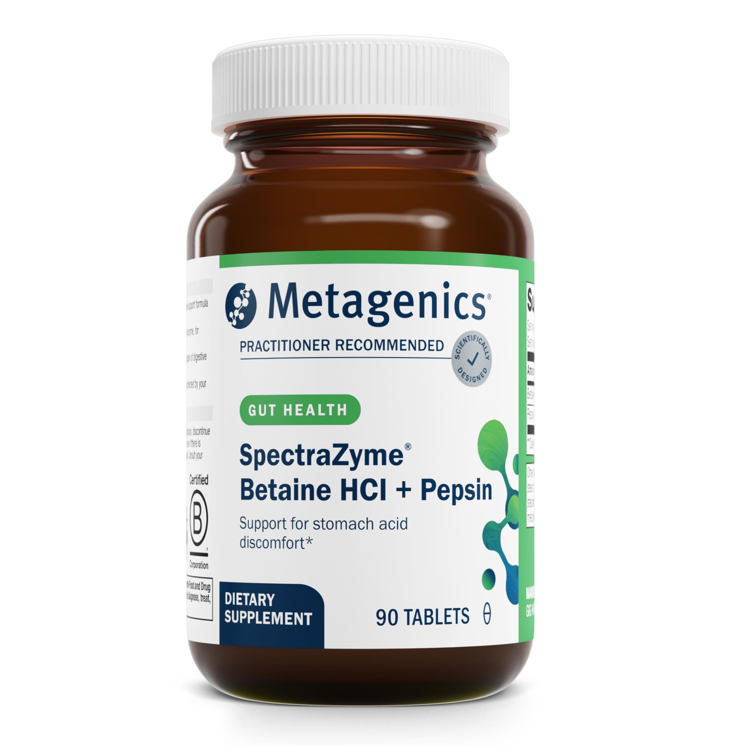 Metagenics SpectraZyme Betaine HCI + Pepsin - Supports Stomach Health & Aids in Digestion* - with Betaine HCl & Pepsin - Proteolytic Digestive Enzyme* - Non-GMO - 45 Servings - 90 Tablets