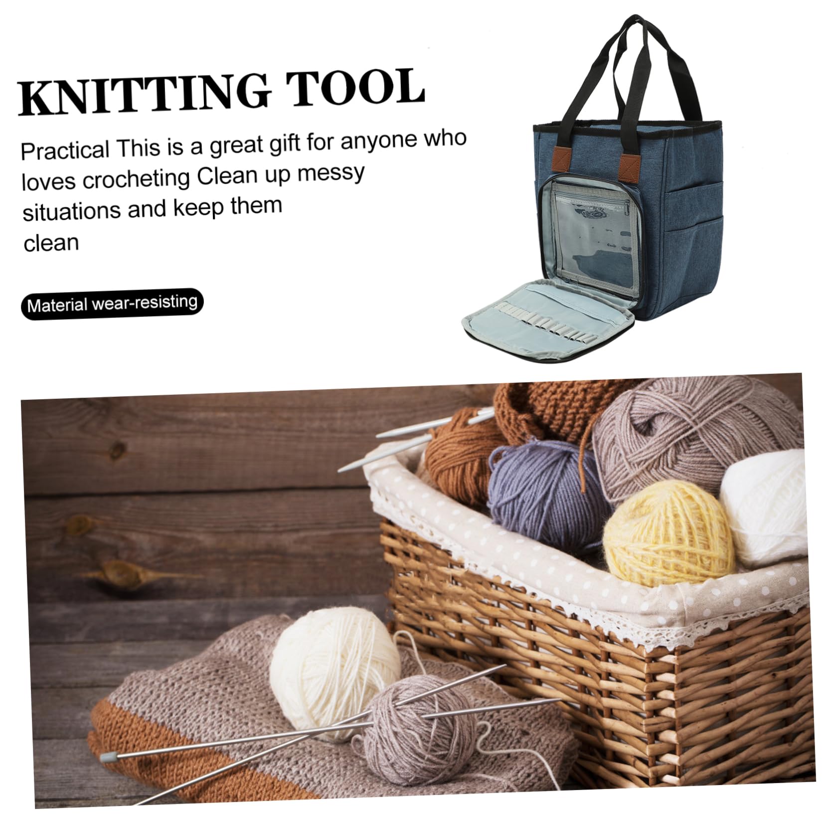 Anneome Garnstricktasche aus 600d Oxford Gewebe Leicht Blau für Stricknadeln und Kreuzstich Satz Praktisch für Handarbeiten