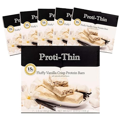 Proti-Thin Barritas de proteínas esponjosas de vainilla crujiente, 0.51 onzas de proteína, bajas en calorías, muy bajas en carbohidratos (VLC),