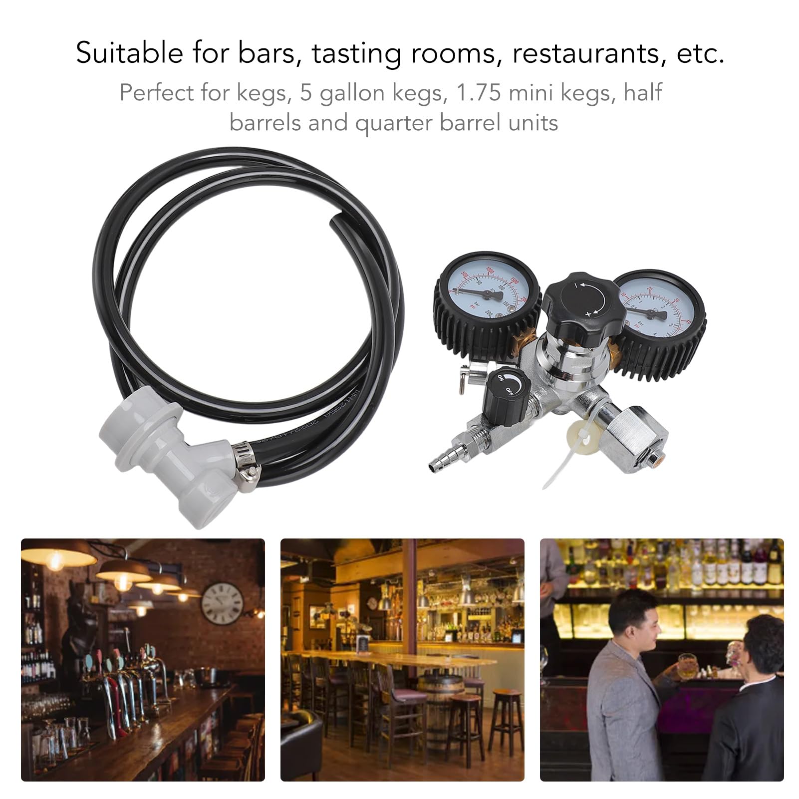 Buachois Regulador de CO2 de Barril de Cerveza, W21.8 Reductor de de Botella de Gas de Presión con Manómetro Doble Contador de Burbujas de Retencion para Máquina de Elaboración Dispensador de Cerveza