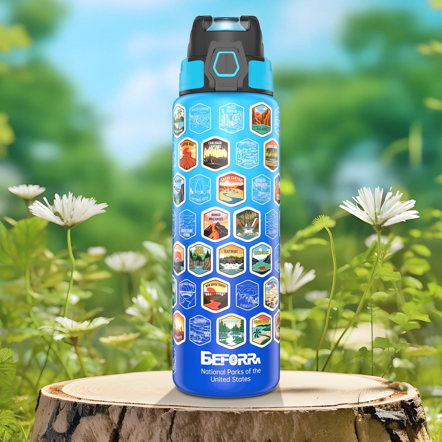 National Parks Water Bottle with 63 Waterproof Stickers & Carry Strap, Durable Plastic Water Bottle 32oz Hiking Water Bottles for Travel, Camping, Gifts for Kids, Men, Women Tritan, BPA Free - Image 9