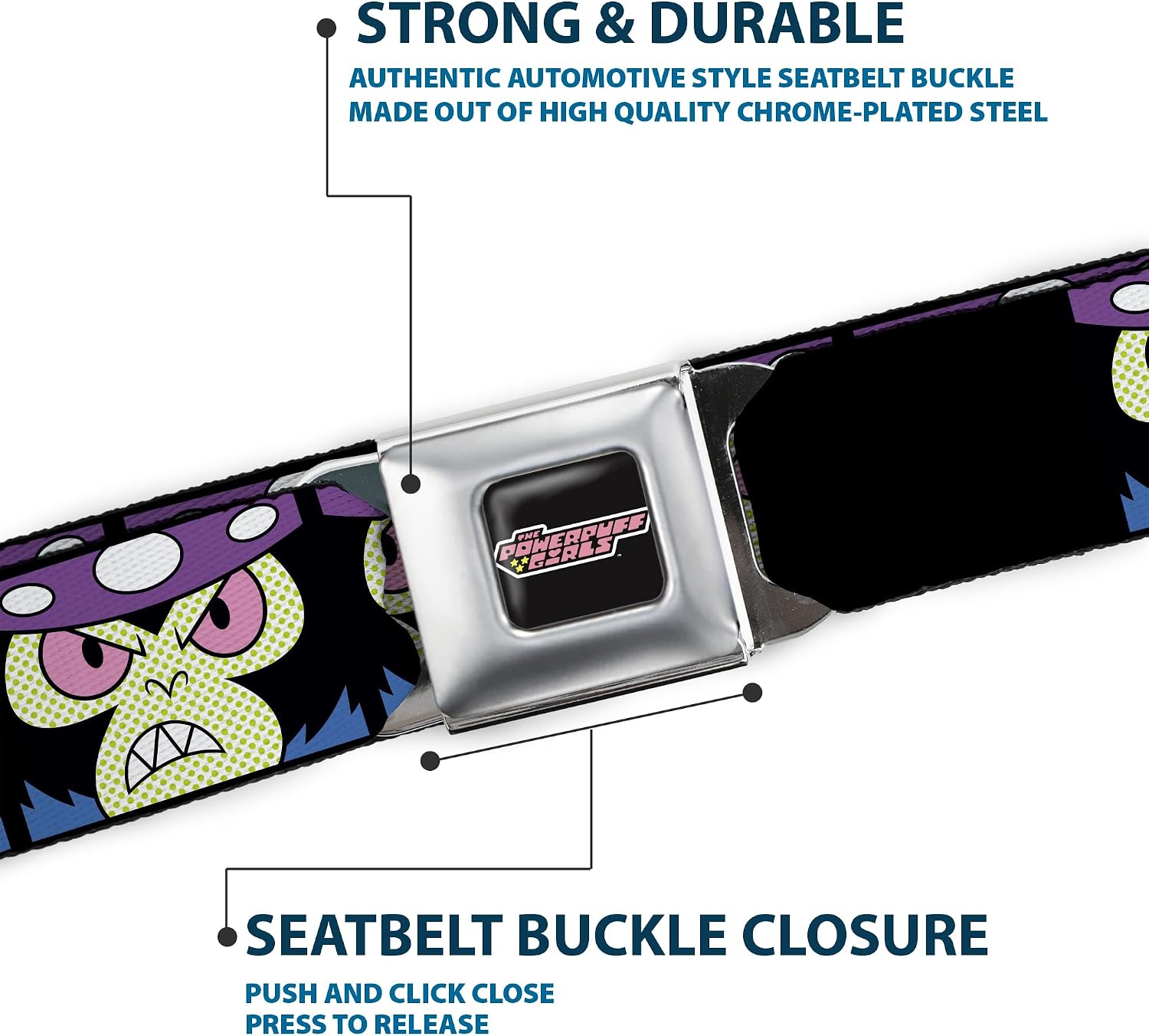 Powerpuff Girls Belt, Seatbelt Buckle Belt, The Power Puff Girls Mojo Jojo Face Close Up, Adjustable
