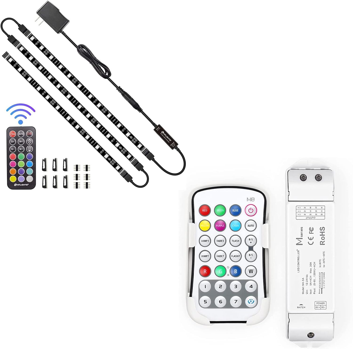 HitLights RGB LED Strip Lights Kit 3 PreCut 1ft/3ft