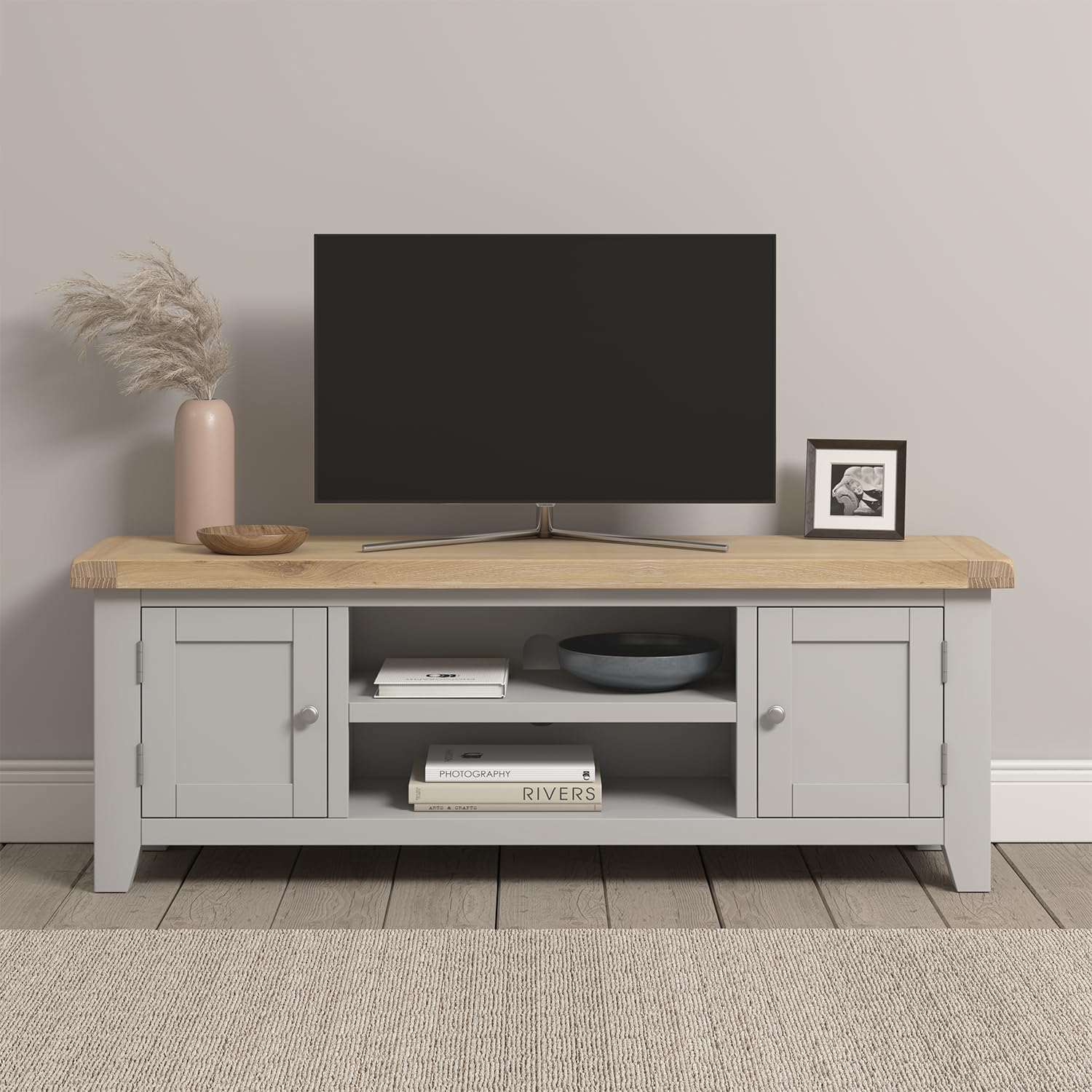 Seconique Windsor TV Unit - Oak - Pebble Grey