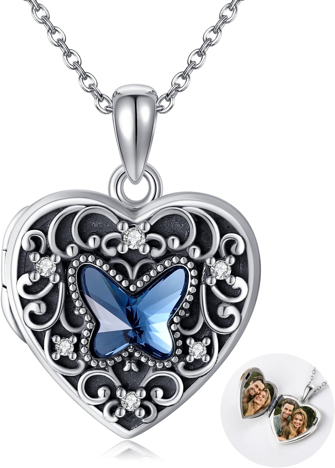 Locket Necklace 925 Sterling Silver Heart Locket Necklace that Holds Pictures for Women Jewelry Gifts