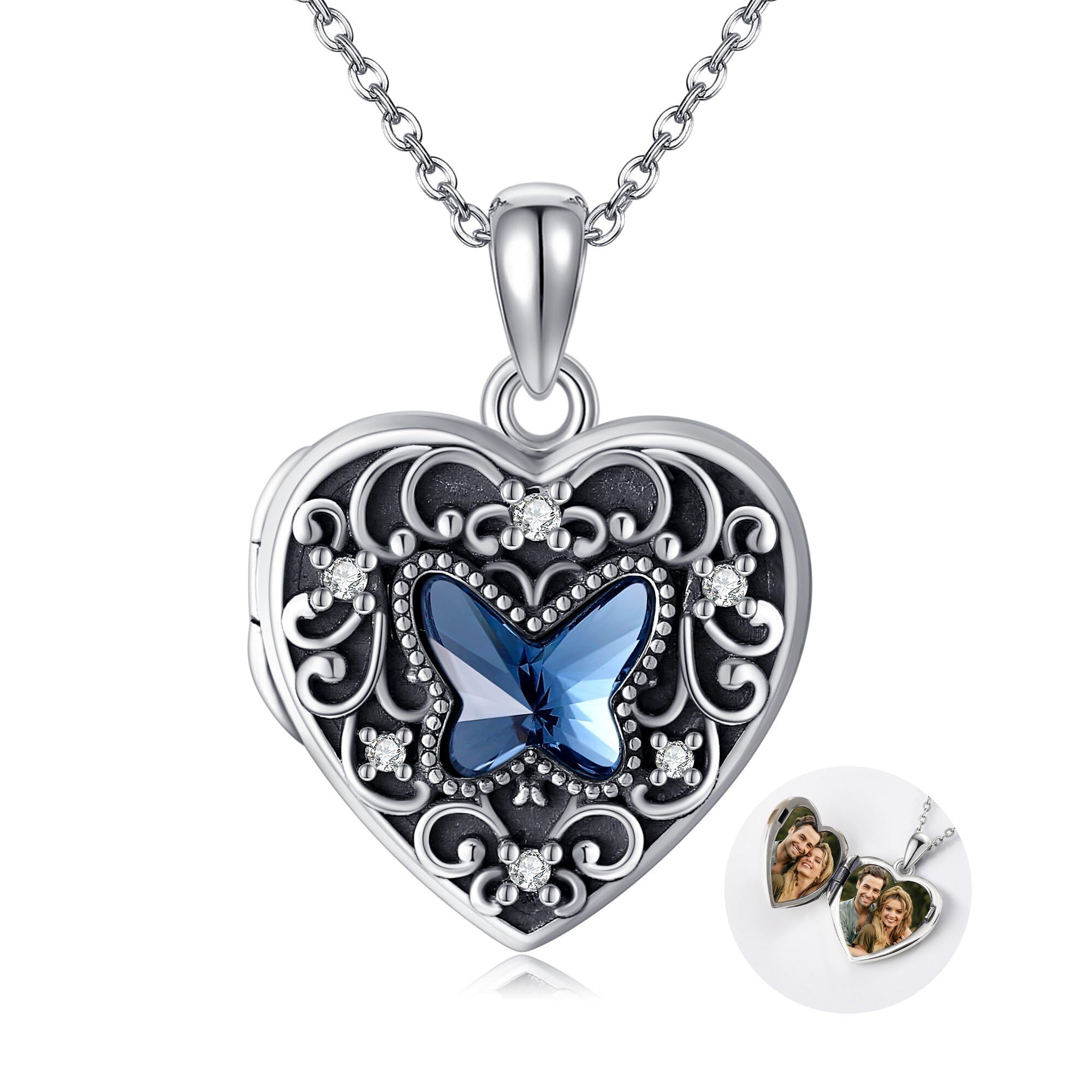 Locket Necklace 925 Sterling Silver Heart Locket Necklace that Holds Pictures for Women Jewelry Gifts