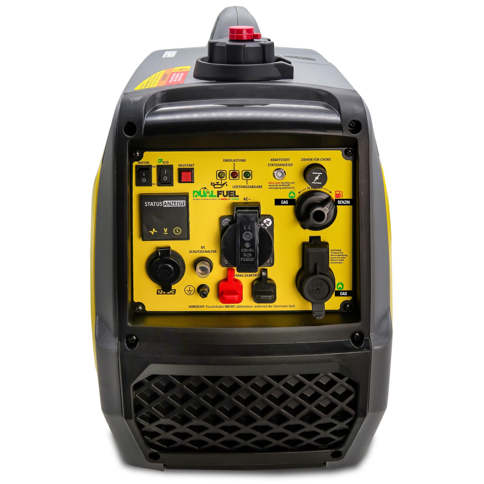 Stromgenerator Dual Fuel Inverter - mobiler 2300 Watt Stromerzeuger Benzin LPG Gas Generator - 4 Takt Notstromaggregat mit AVR-System - Leise Leicht Kompakt - Parallelbetrieb möglich