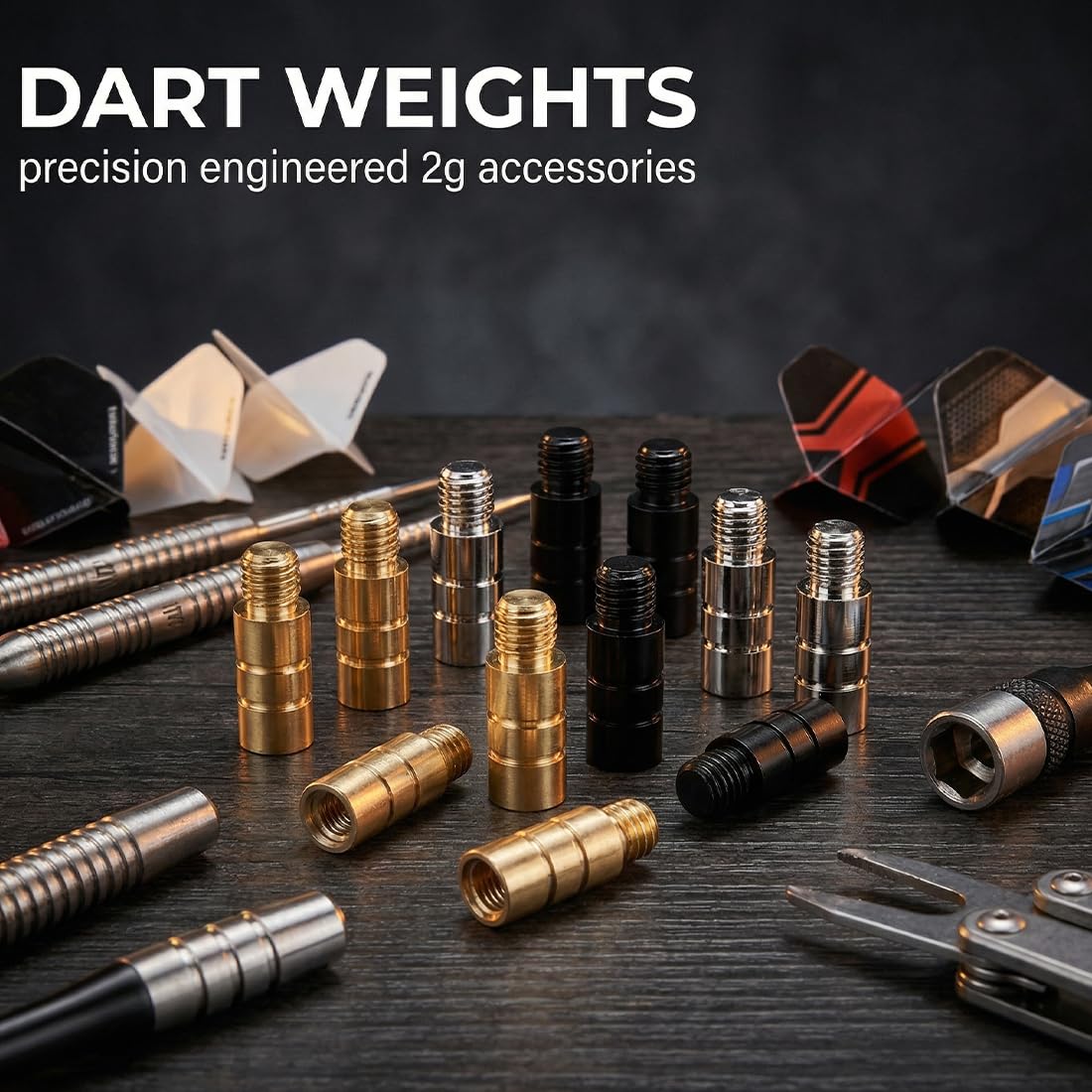 9 pièces Kit d'outils de fléchettes en laiton, accessoires de contrepoids pour fléchette, poids en 3 couleurs, 2g