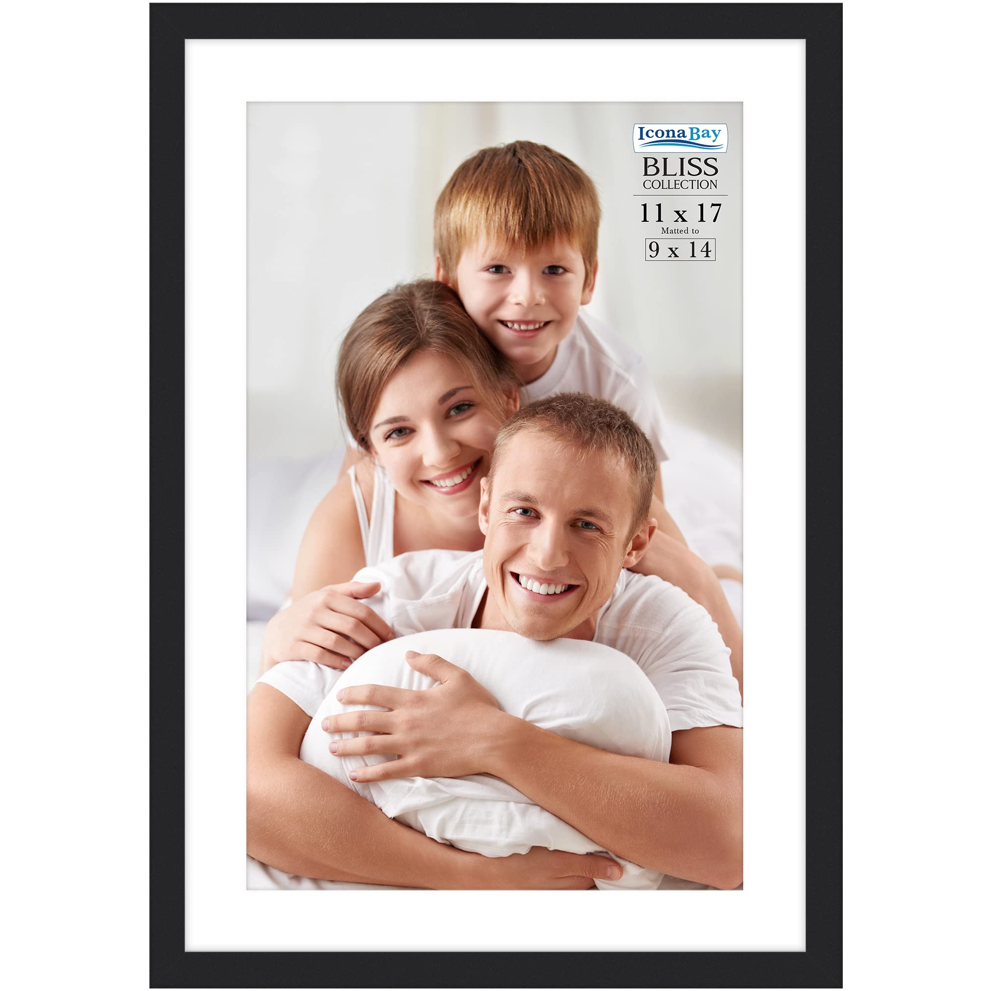 Icona Bay - 11x17 Black Picture Frame Fits 10x16 Photos with Mat to 9x14 Image - Modern Style Engineered Wood Poster Frame - Wall Mount Only - Bliss Collection — image 1