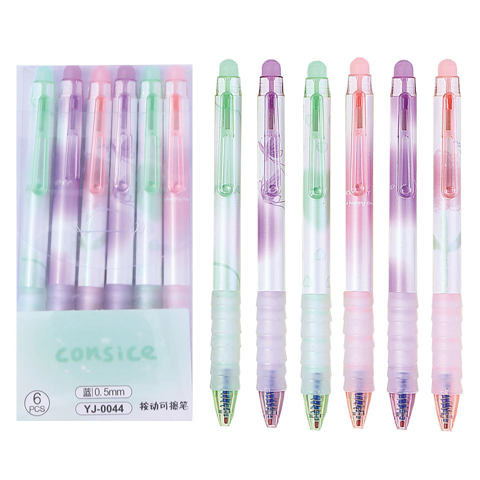 MOZXIRZ 6 Pcs Erasable Gel Ink Retractable Pens 0.5mm Blue Ink for Office School - Cute Aesthetic for Women Girls (Blue Ink-Pastel)