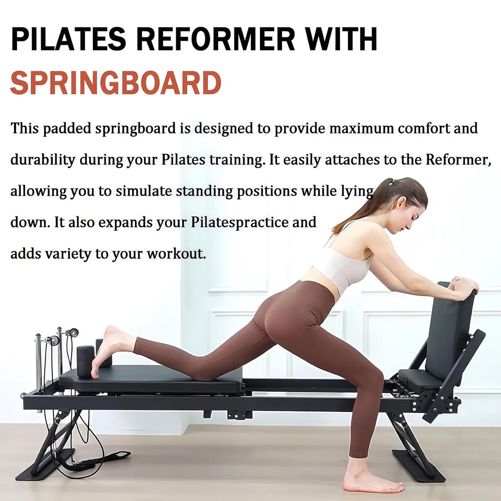 Pilates Reformer Machine, Pilates Reformer Maschine für Zuhause mit Doppeltwiderstand, 4 Federn und 5 Seile für Zuhause und Fitnessstudio,B