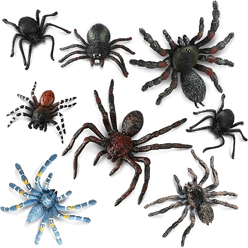 8 piezas de araña de plástico realista araña falsa araña realista figuras de juguete de araña gigante modelo de acción para niños y niñas, juguetes