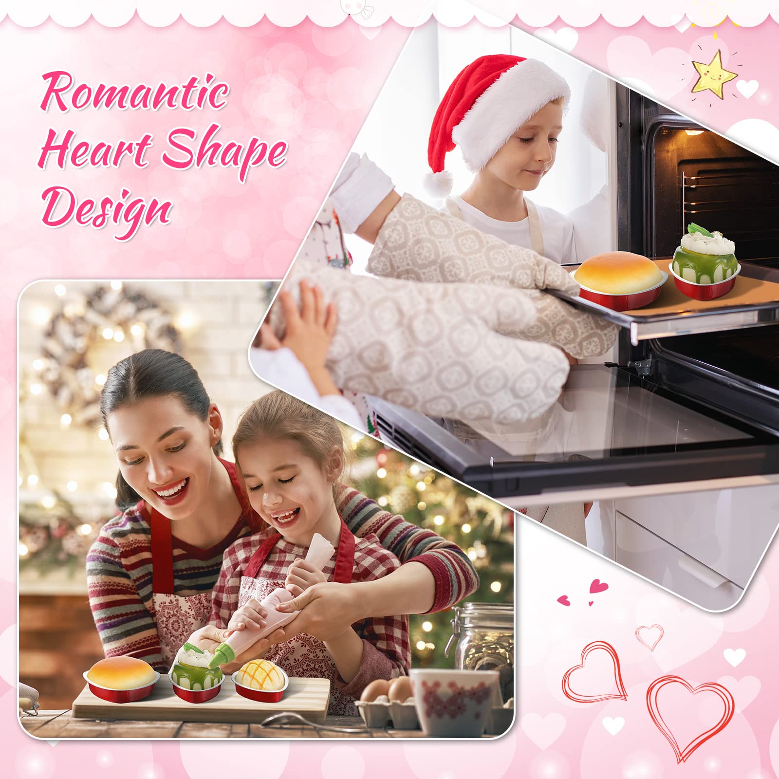 FillTouch 100 moldes para tartas con forma de corazón para el día de San Valentín, 3.4 onzas, 9 onzas, mini moldes para hornear con tapas, mini moldes para tartas de corazón, mini moldes para hornear