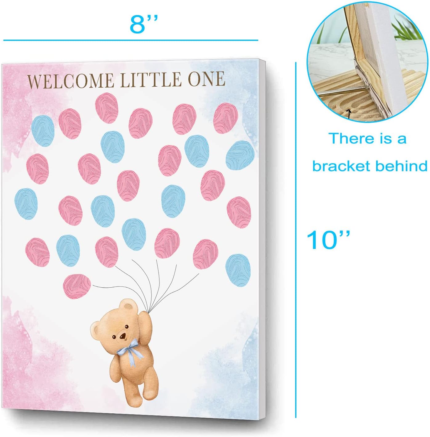 UBLURO Bear Theme Fingerprint Guestbook, Baby Shower Guest Book Fingerprint Tree Canvas- Boy or Girl Gender Reveal Supplies, Decorations,Personalized Alternative Guest Book