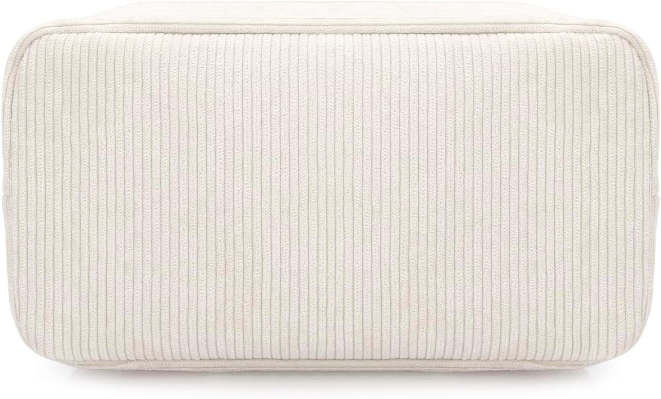 DOB SECHS Corduroy Cosmetic Bag Zipper Make Up Bag Travel Toiletry Pouch Makeup Organizer Storage Makeup Bag Wear-resisting Pouch Storage Bag, Beige - Image 2