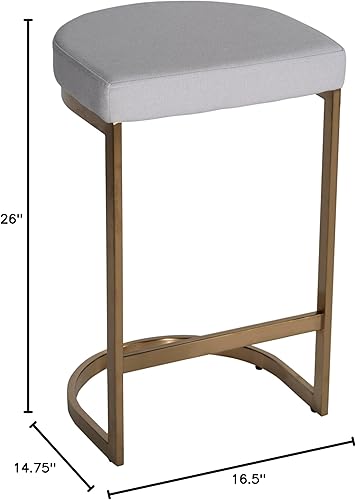 Miniatura 3 de Cortesi Home Elon Halfmoon - Taburete de mostrador en acero inoxidable dorado cepillado, tela suave marfil