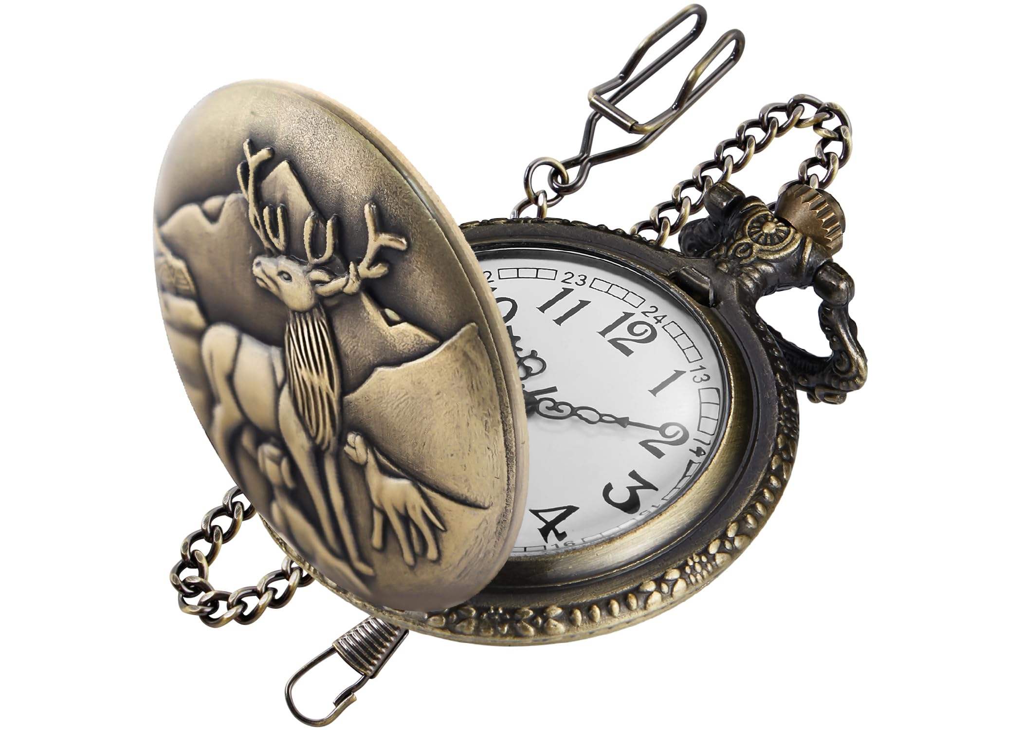Bronze G Quartz Pocket Watch for Men, Men's Quartz Pocket Watch with Chain