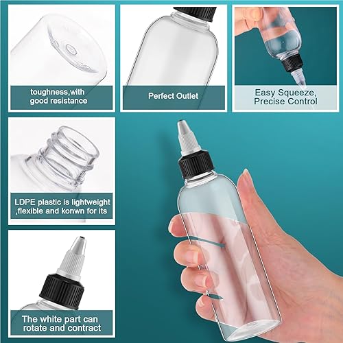 Miniatura 3 de Tanlade 200 botellas de plástico de 2 onzas para apretar, dispensadoras a granel, botellas de aceite vacías para el cabello con tapa giratoria para