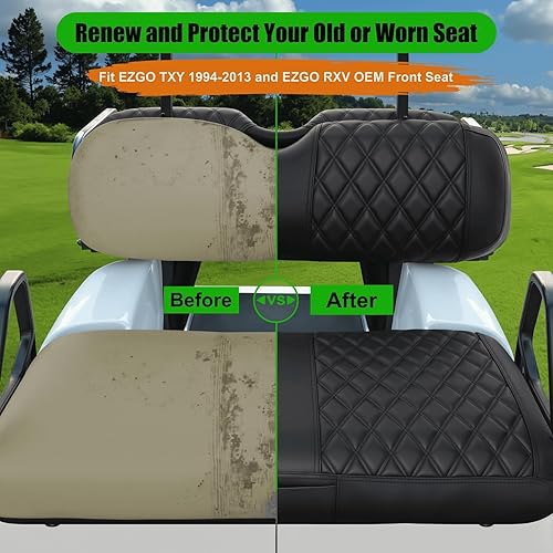 Miniatura 2 de EZGO Fundas de Asiento, Fundas de Asiento de Carrito de Golf para EZGO TXT 1994-2013 y EZGO RXV OEM Asiento Ordinario Cuero Marino Grueso Diamante