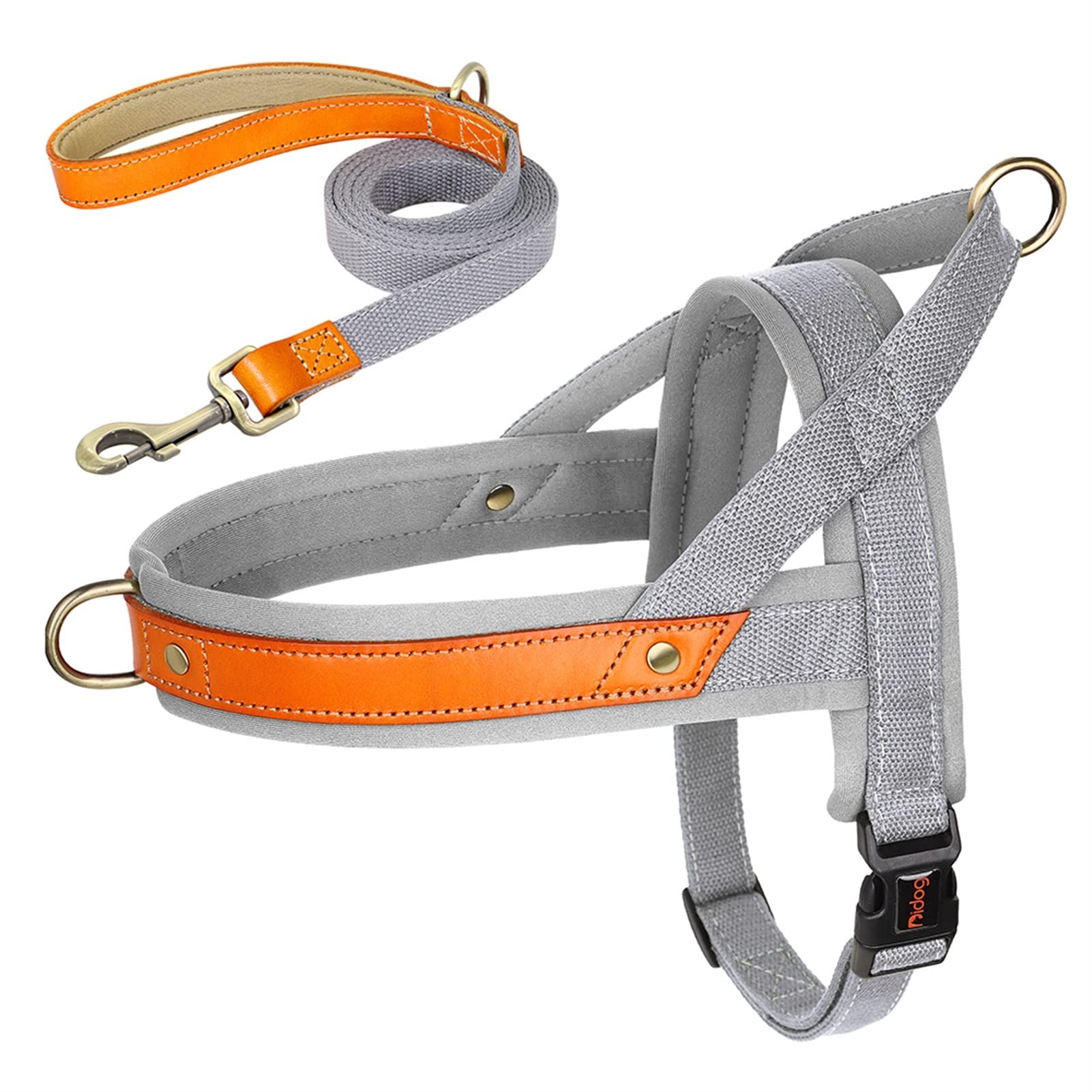 REYNEM Nylon Dog Collar Harness Leash Set No Pull Leather Puppy Dog Harness Pet Vest Strap For Small Medium Large Dogs French Bulldog (Color : Gray 2 Set, Size : S)