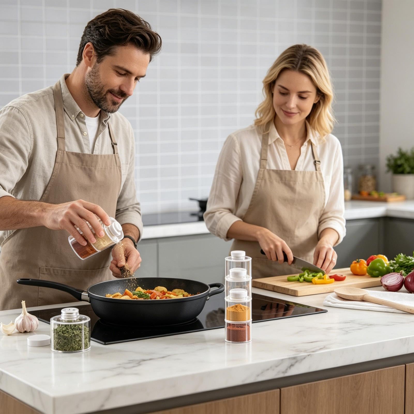 Recipientes de especias, paquete de 6 tarros apilables y portátiles para condimentos para encimeras de cocina, armarios, despensas, cocina en interiores y exteriores, uso en barbacoas