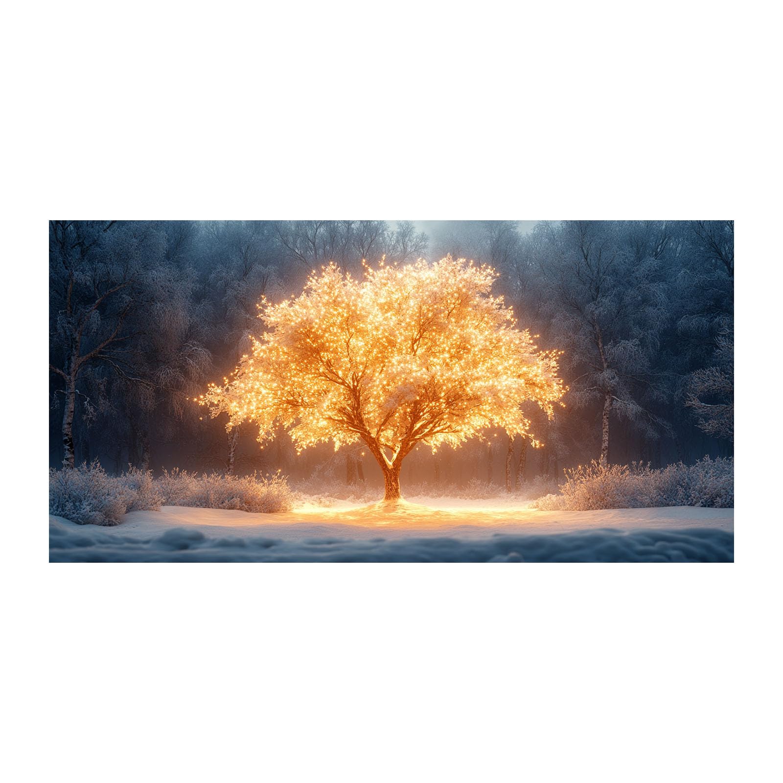 TERUEA Cuadros Decoracion Salon yoga femenino Lienzos decorativos Patrón: Árbol Iluminado Oro y Azul, Bosque Nevado​ Moderno Dormitorio Cocina Cuadros Pared Imágenes （Blanco​-50x100cm1 Sin marco