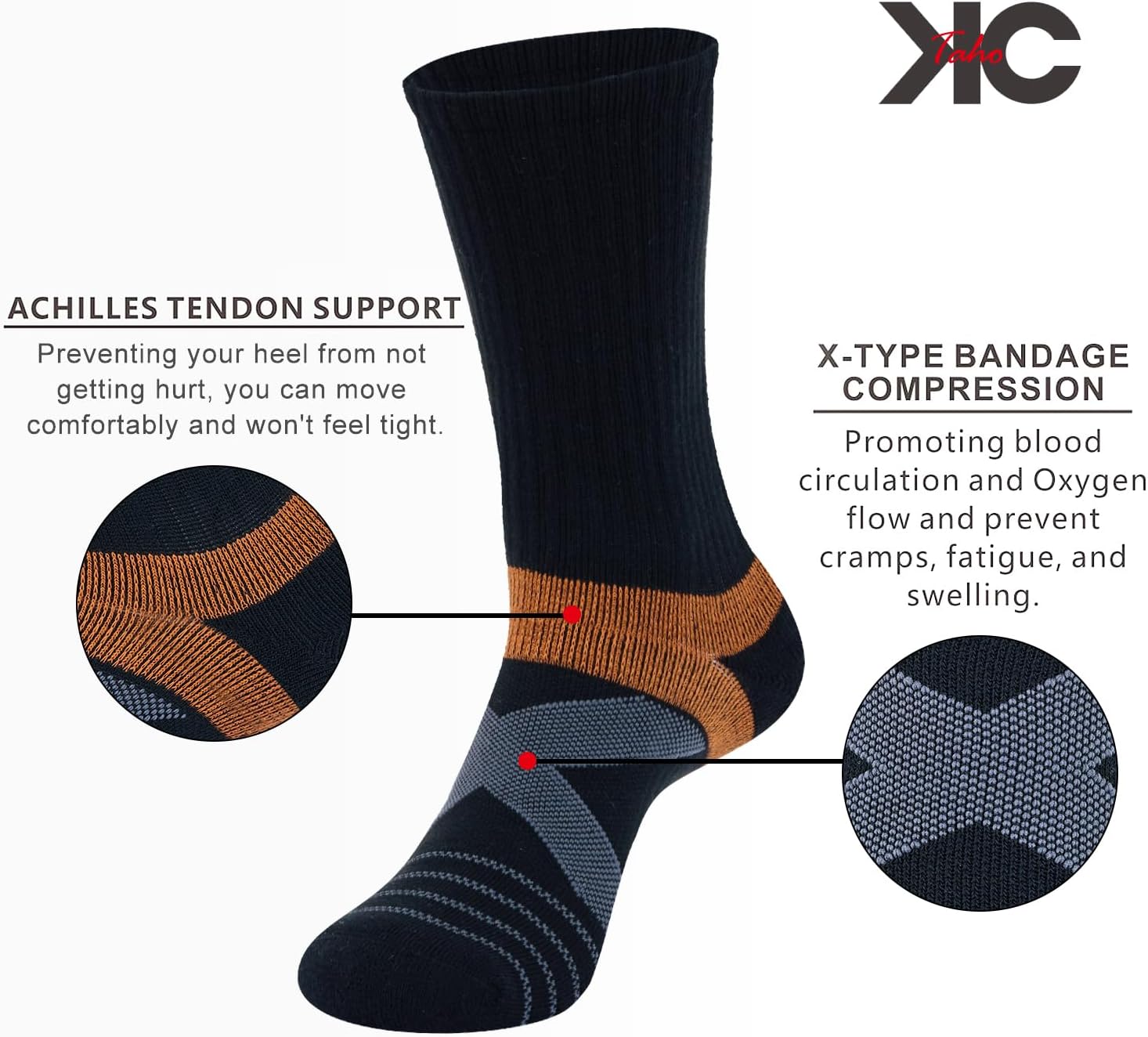 Men's Compression Athletic Cushioned Crew Socks (4 Pairs) Arch Support Hiking Walking Running Socks - Image 4