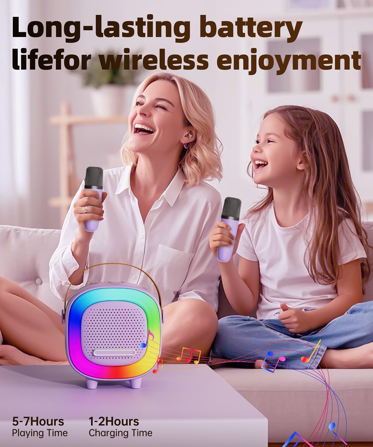 Mini Karaoke Machine Speaker for Kids Adults, Portable Bluetooth with 2 Wireless Microphones, Children's Day Birthday Gift Ideas for Toys for Teens Boys and Girls Aged 4, 5, 6, 7, 8, 9, 10, 11, 12+ - Image 5