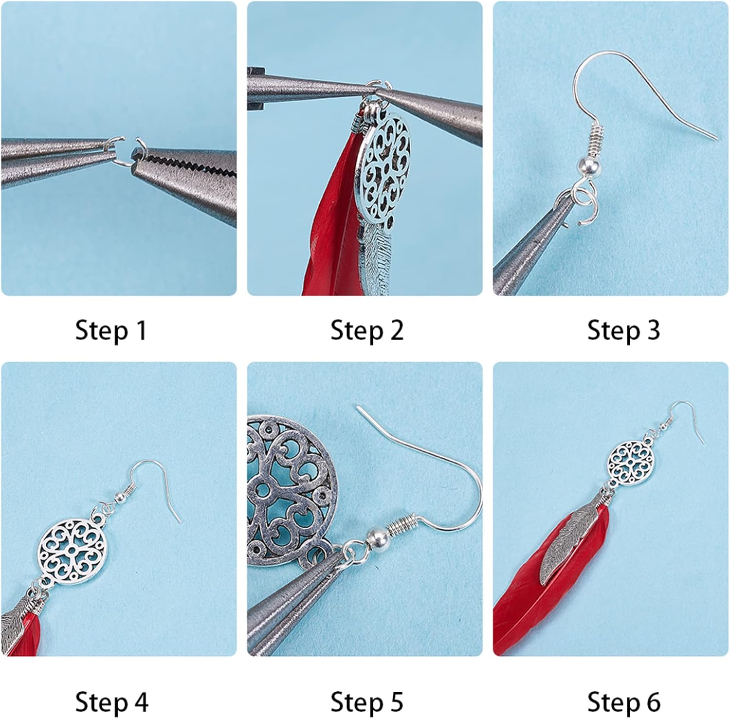 SUNNYCLUE 1 Box DIY 8 Pairs Women Faux Feather Earrings Tassel Feather Dream Catcher Long Drop Dangle Earrings Set Tassel Earrings Jewelry Making