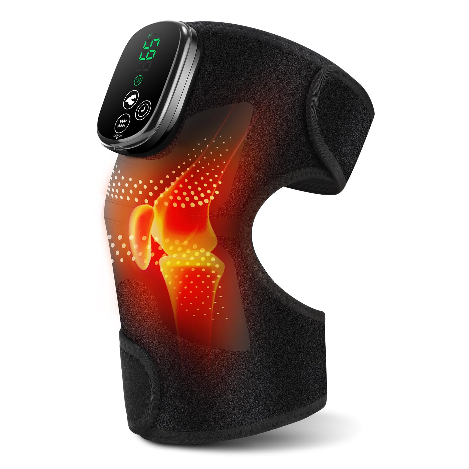 Rodillera Térmica Inalámbrica Con Luz Roja Y Pantalla Táctil, Almohadilla Para Hombro Codo Portátil Con 5 Niveles De Calor, 3 Modos De Masaje Y Temporizador, Batería Integrada 5000mAh, 4 Motores