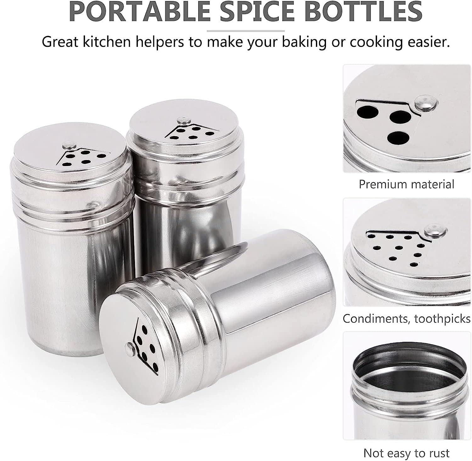 6-teiliges Edelstahl-Gewürzglas, Salz- und Pfefferstreuer-Set, Gewürzglas, Gewürzglas, Pfefferstreuer für die Küche zu Hause (Stil 4)