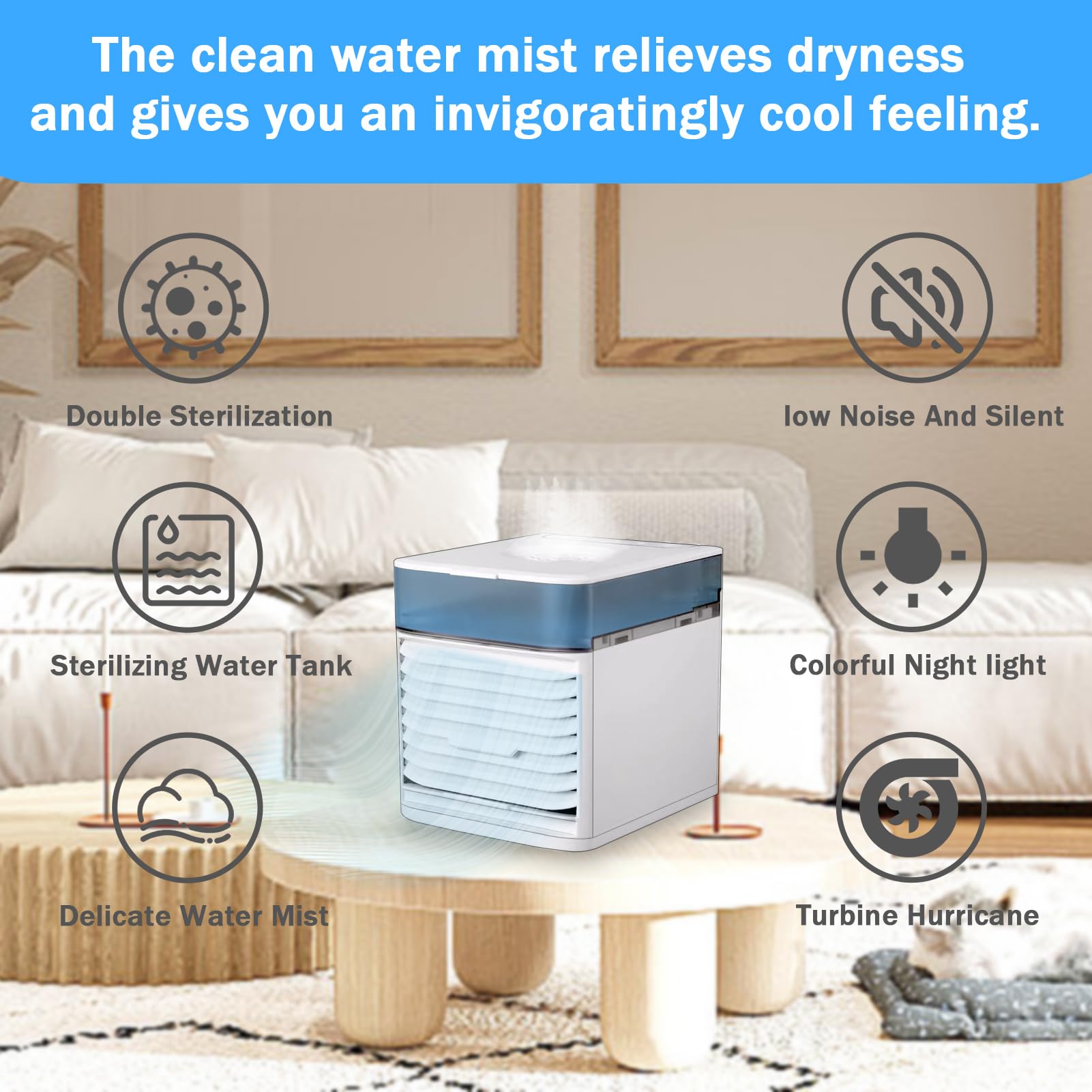 Mobile Klimageräte Mini Luftkühler, Mobile Klimaanlage, Air Cooler, Luftbefeuchter, USB Tragbare Klimaanlage Luftkühler für Büro, Persönlich Ventilator Mit Nachtlicht, für Wohnung & Büro
