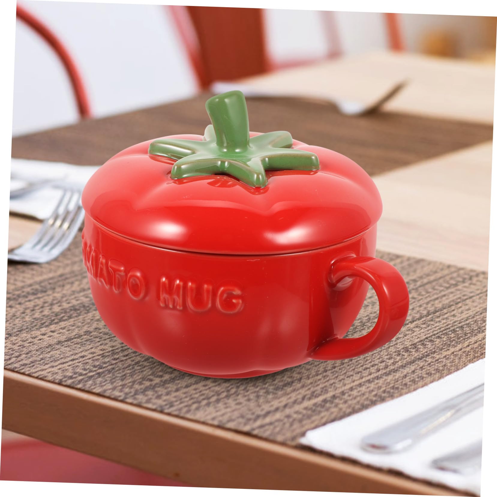 NUOBESTY Keramik Getränkebehälter mit Deckel, Rot, für Kaffee und Oatmeal | Praktisch, Hitzebeständig, Multifunktional, für Café und Büro, Einfache Form, Sauberes Material