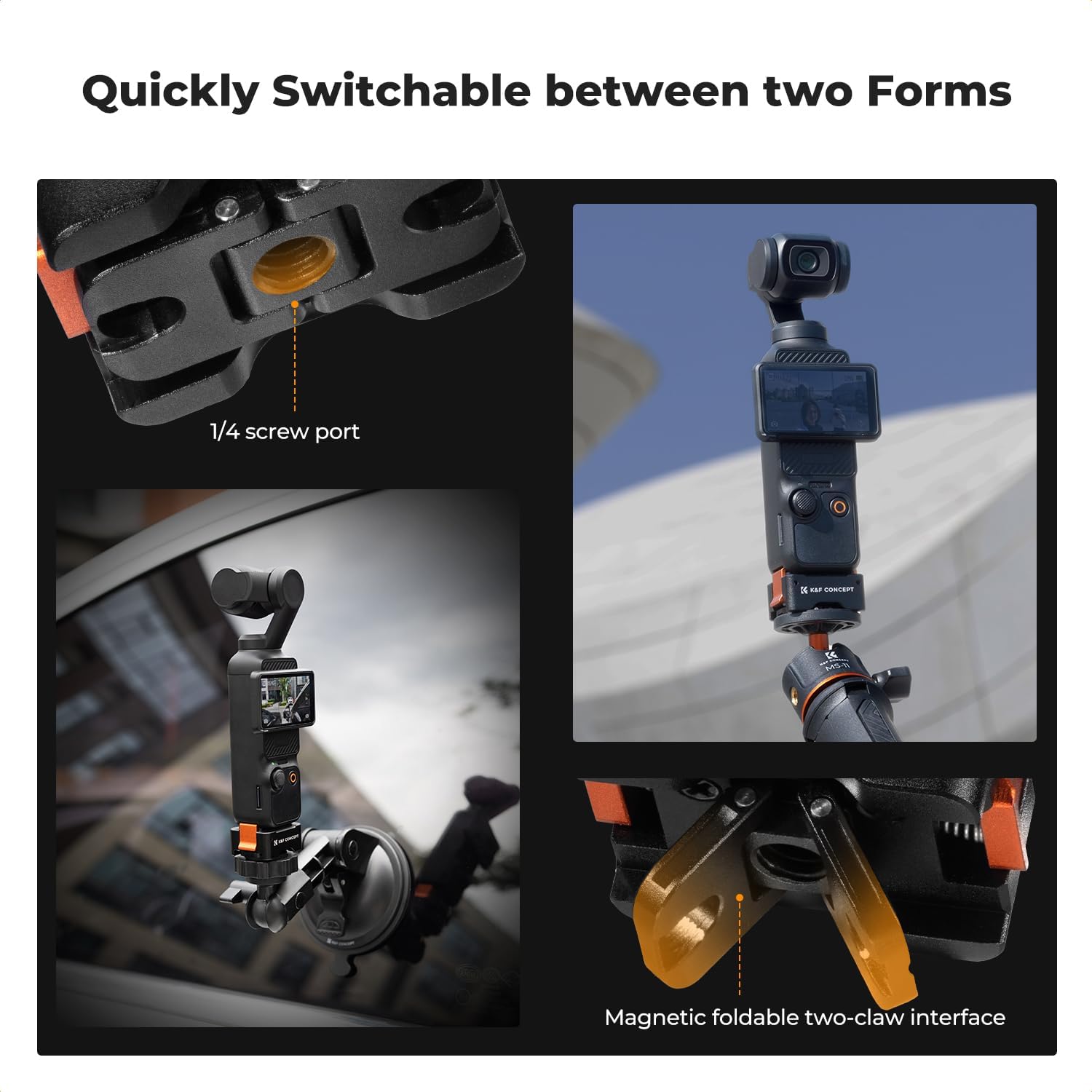 K&F CONCEPT 2Pack Quick Release Adapter Mount for DJI Osmo Pocket 3 Create Combo, Tripod Mount Fit Arca-Swiss Standard, with 1/4 Screw Hole/Folding Finger,Aluminum Alloy Bracket