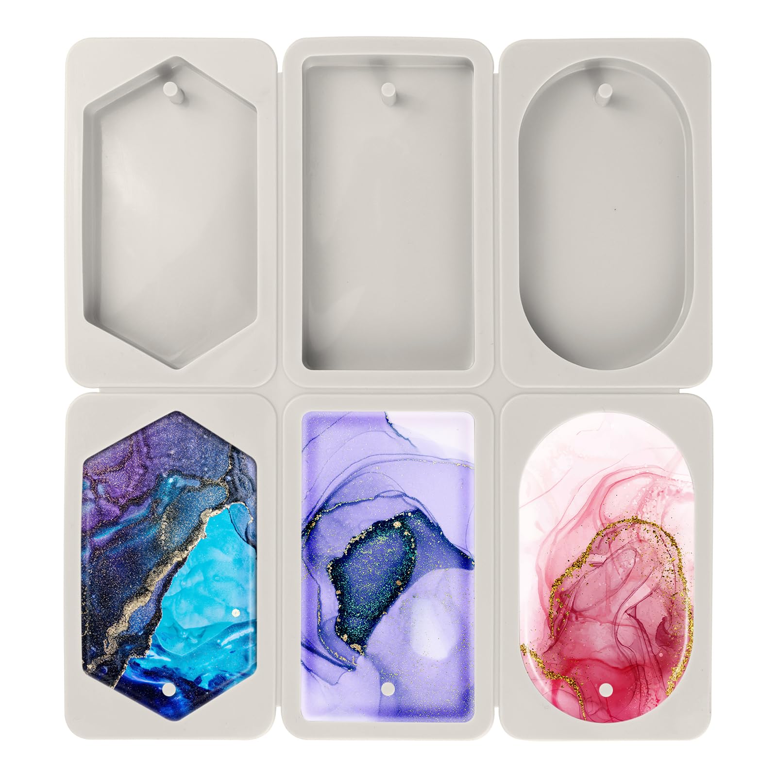 FACHOI Silicone Wax Melt Molds, Resin Casting Mould with Hanging Holes Rectangle Rhombic Silicone Fondant Baking Mold for DIY Jewelry Keychain Crafts Making F4-LPMJ
