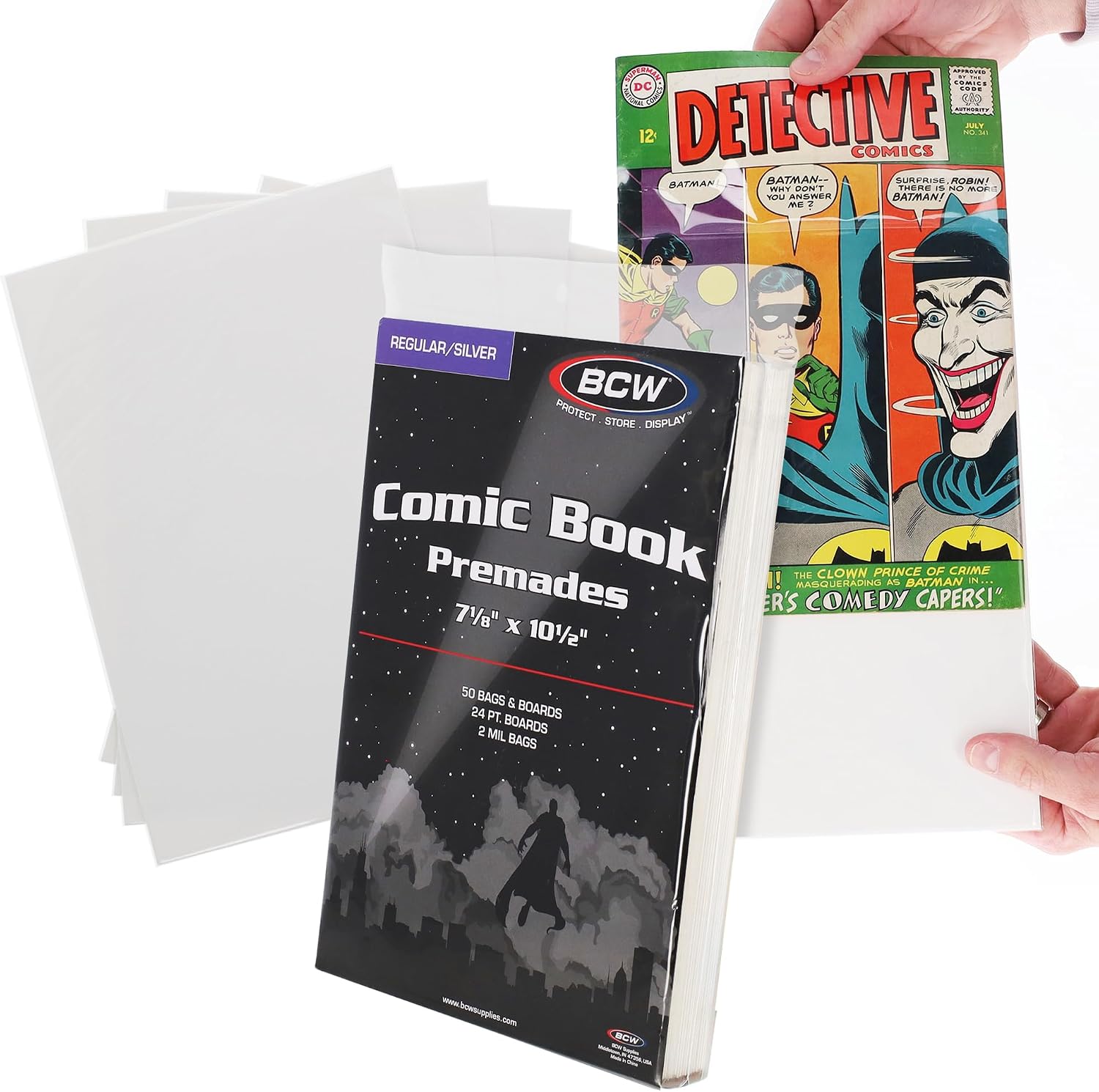BCW Premium Silver Age Comic Premade Bags with Backer Boards | 7 ⅛" x 10 ½" | Pre-Loaded & Archival Comic Sleeves and Boards | Crystal Clear Storage for Collectors (Non-Resealable) (50 Pack)