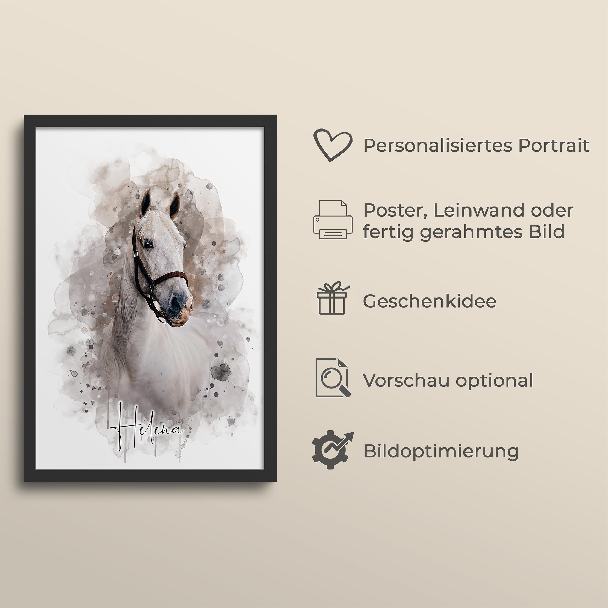 Generisch Dein Haustier als personalisiertes Portrait/Hund, Katze, Pferd, etc./ als Poster, Leinwand oder gerahmtes Bild/einzigartiges Geschenk (gerahmtes Bild, 40x60 cm)