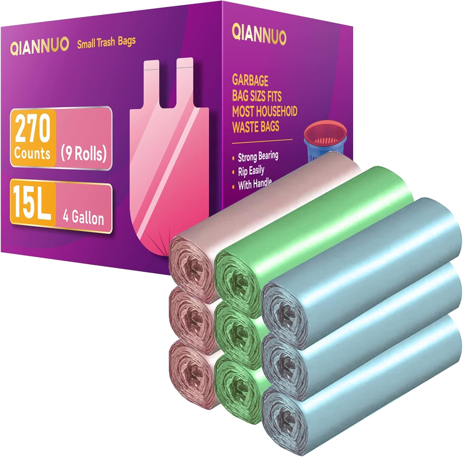 4 Gallon Trash Bags 270 Counts Handle Garbage Bags Trash Can liners