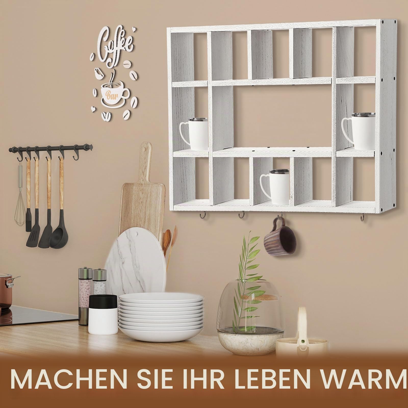 Cinnvoice Übergroße Kaffeetassen-Ausstellungsregal für Wand, altweiß
